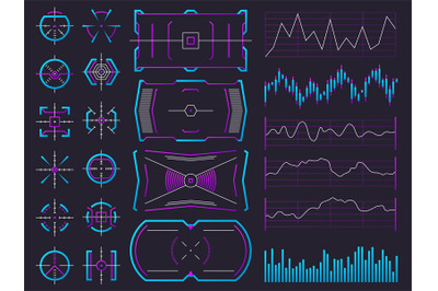 Futuristic ui design hologram screens. Chart, graph, interface frames