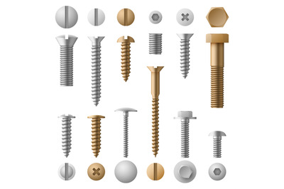 Stainless bolts screws, nuts, fasteners and rivets vector illustration