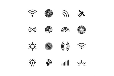 Wireless wifi and radio signals icons. Antenna, mobile signal and wave