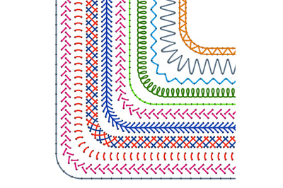 Stitched pattern brushes. Seamless seam borders and sewing dividers ve