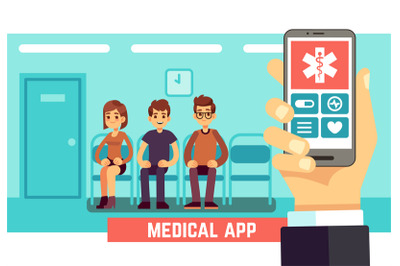 Medical phone mobile app. Healthcare and hospital vector concept with