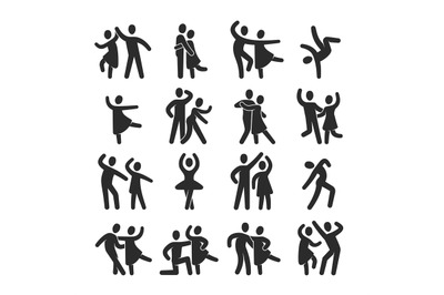 Happy dancing people icons. Modern dance class vector silhouette symbo