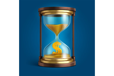 Hourglass with flowing sand and dollar currency sign. Time is money ve