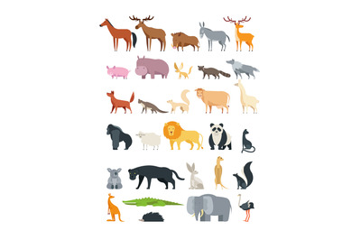 Cute cartoon animals. Forest&2C; savannah and farm animal vector collecti