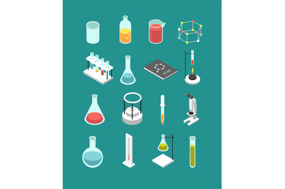 Isometric 3d chemical laboratory equipment. Chemistry attributes vecto