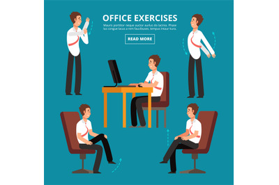 Office exercises at desk. Diagram for health employees vector illustra