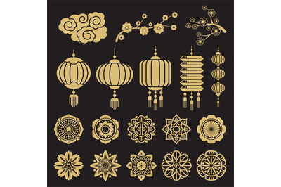 Traditional chinese and japanese decorative design vector elements iso