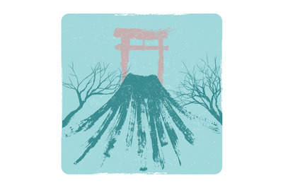 Japanese illustration. Vector volkano, pagoda