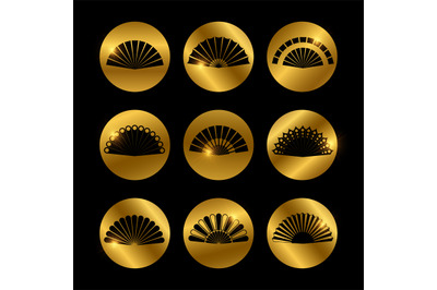 Golden icons with vector fans black silhouette