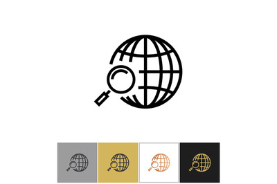 Globe search icon, web or internet search symbol