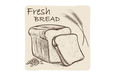 Grunge sketch of fresh bread&2C; grains and wheat ear