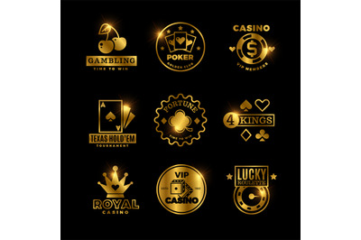 Golden gambling, casino, poker royal tournament, roulette vector label