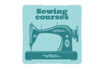 Sewing grunge vector label. Vintage sewing machine design