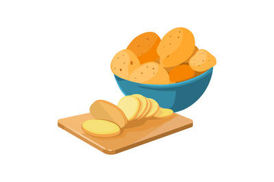 Cartoon potato bowl cutting board with potato