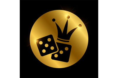 Dice and crown black silhouette. Vector gambling icon