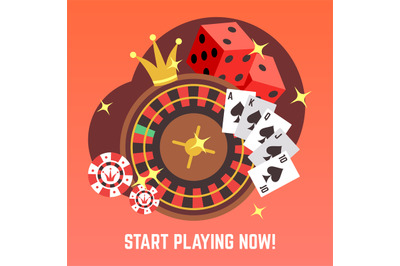 Flat casino gambling vector concept set with win money jackpot