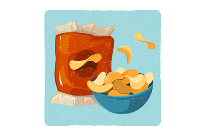 Snack vector illustration. Vintage card with chips