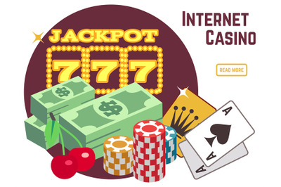 Internet casino background template. Online poker flat vector emblem