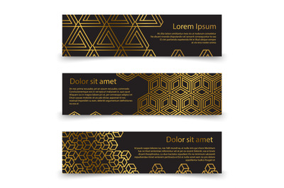 Luxury horizontal banners template with golden geometric shapes