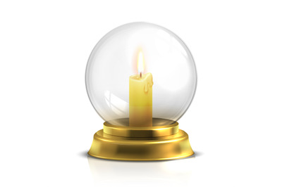 Realistic magic ball with light candle isolated on white background