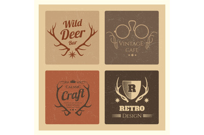 Vintage hipster labels set. Trendy grunge logo vector for cafe and bra