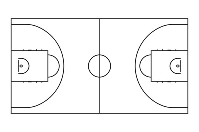 Basketball court line vector background. Outline basketball sports fie