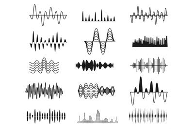 Sound amplitude waves. Radio signal symbols. Audio music equalizer, vo