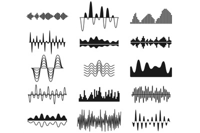 Sound frequency waves. Analog curved signal symbols. Audio track music