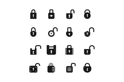 Open and closed padlock icons. Lock, security and password vector isol