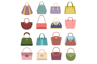 Casual womens leather handbags and purses. Ladies bags vector icons is