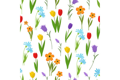 Spring and summer garden and wild flowers seamless pattern. Floral nat