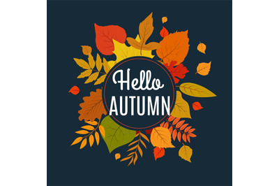 Hello autumn background with fall leaves. Nature autumnal vector conce