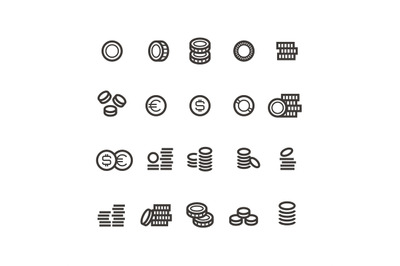 Coins line icons. Money, tax, earn and cash outline vector symbols iso