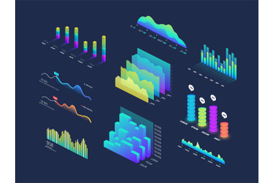 Future tech 3d isometric data finance graphic, business charts, analys