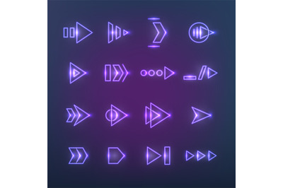 Directional neon holographic arrows. Pointers, navigation arrow with l