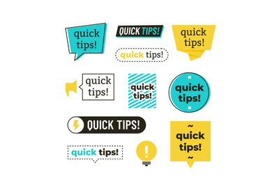 Advice, tip, quick tips, helpful tricks and suggestions vector logos,