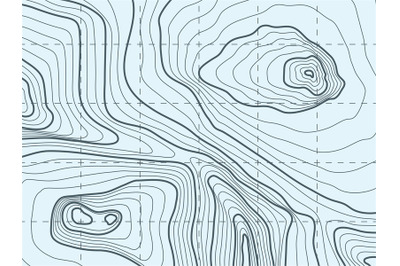 Topographic contour, line vector map with mountain