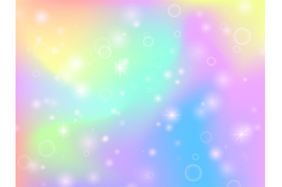 Fairy unicorn rainbow background with magic sparkles and stars. Multic