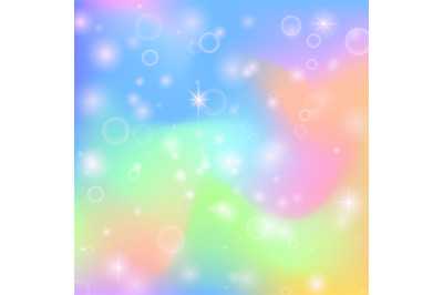 Fairy princess rainbow cute background with magic stars and pearlescen