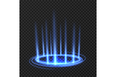 Energy spinning circle with blue glowing rays. Fantasy portal, magic t