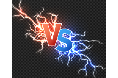 Versus concept with collision of two electric discharge. Vs vector bac