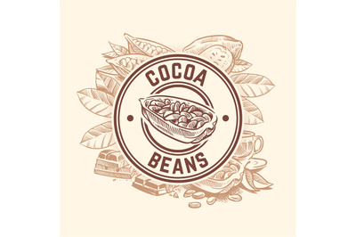 Cocoa bean tree. Chocolate cacao sketch vector wallpaper