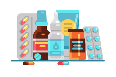 Medical pills and bottles. Healthcare, medication, pharmacy or drugsto