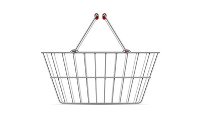 Realistic empty supermarket shopping metal basket with handles vector