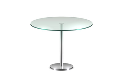 Empty glass round office table with metal stand isolated on white back