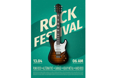 Vintage rock festival flyer with electric guitar. Retro music concert