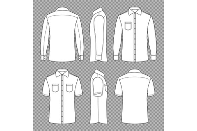 Casual mans blank outline shirts with short and long sleeves in front