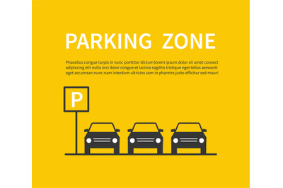 Parking zone sign with car black silhouette icons. City parking lot ve