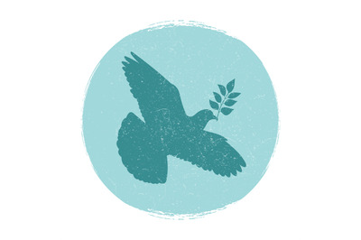 Dove of peace logo design. Pigeon silhouette with branch