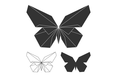 Butterflies logo set. Vector line and silhouette butterfly